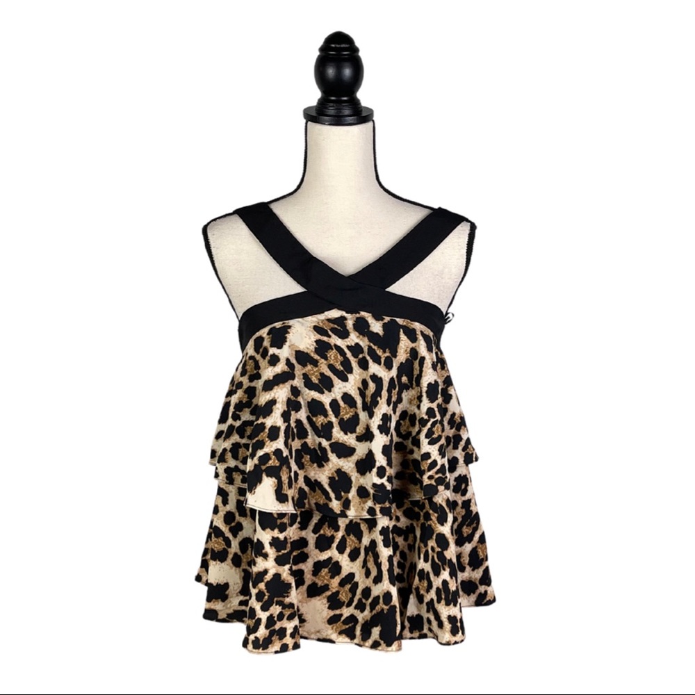 Aqua Leopard Print Tiered Cami Top